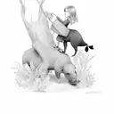girl zoologist with a tapir tattoo design idea