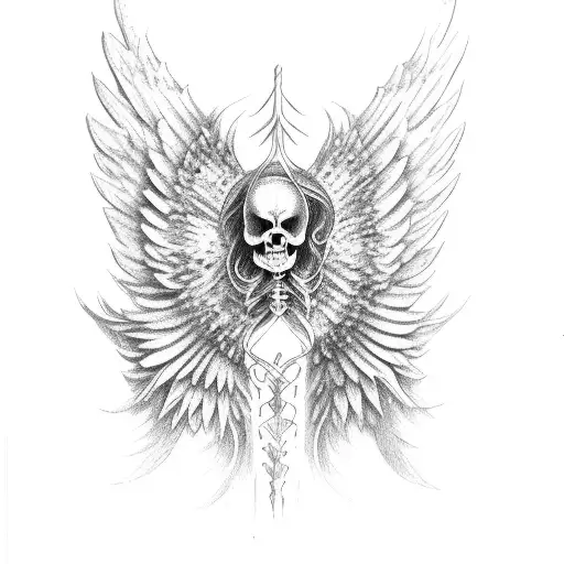 dark angel wing skeleton hands tattoo design idea