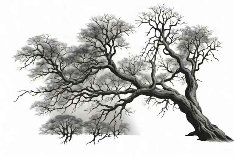 lonely leafless tree branches in a forest landscape tattoo design idea