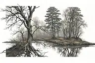 leafless tree branches in a forest landscape tattoo design idea