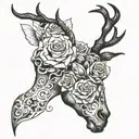 human heart, reindeer, trumpet, rose, scorpion and lady tattoo design idea