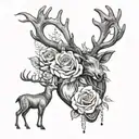 human heart, reindeer, trumpet, rose, scorpion and lady tattoo design idea
