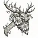 human heart, reindeer, trumpet, rose, scorpion and lady tattoo design idea