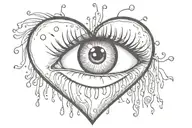 a heart with eyes,big eyelashes and a tear falling and the heart has to have scars and the heart has to be happy and big tattoo design idea