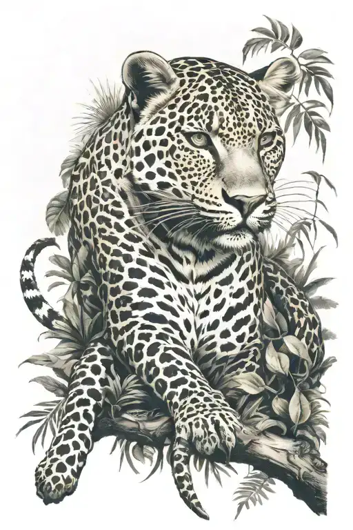 Leopard with snake in a jungle tree   tattoo design idea
