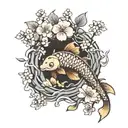 Japanese koi fish bonsai tree cherry blossom  tattoo design idea