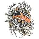 Japanese koi fish bonsai tree cherry blossom  tattoo design idea