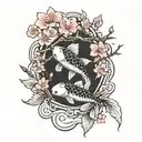 Japanese koi fish bonsai tree cherry blossom  tattoo design idea