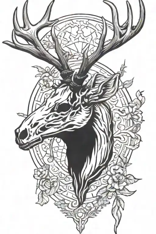 western elk skull with antlers tattoo design idea