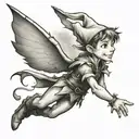 Peter Pan and Thinkerbell flying around Belgrade Pobednik tattoo design idea