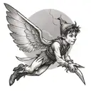 Peter Pan and Thinkerbell flying around Belgrade Pobednik tattoo design idea