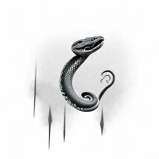 a snake bites a hand tattoo design idea