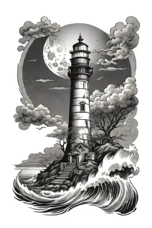 haunted lighthouse tattoo design idea