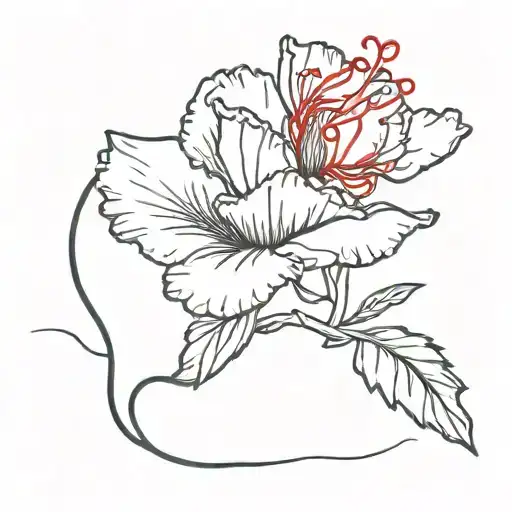 carnation flower tied with a red string of fate on an island in the middle of the ocean tattoo design idea