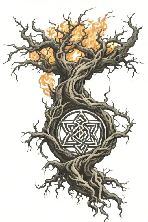 endless knot roots surrounded by flames tattoo design idea