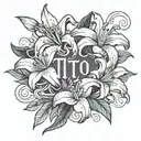 tito name and lily flowers intertwined tattoo design idea
