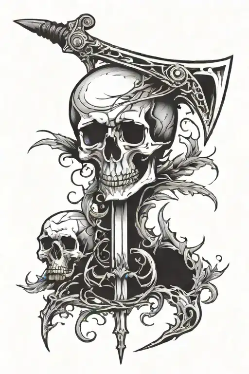 scythe and skull tattoo design idea