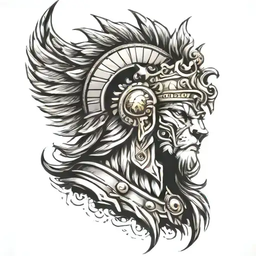 Spartan warrior lion wearing a crown tattoo design idea
