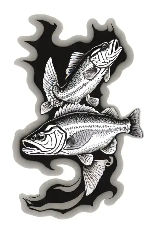bass walleye pike trout bluegill intertwined  tattoo design idea