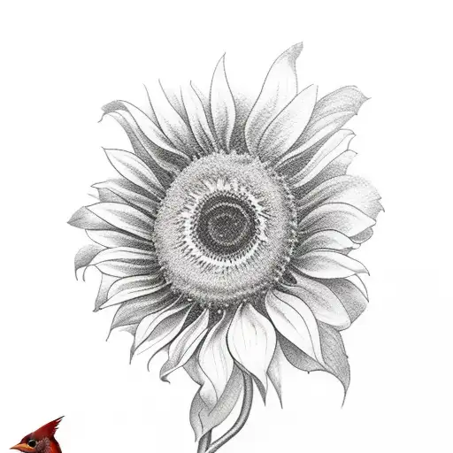 red cardinal in sunflowers  tattoo design idea