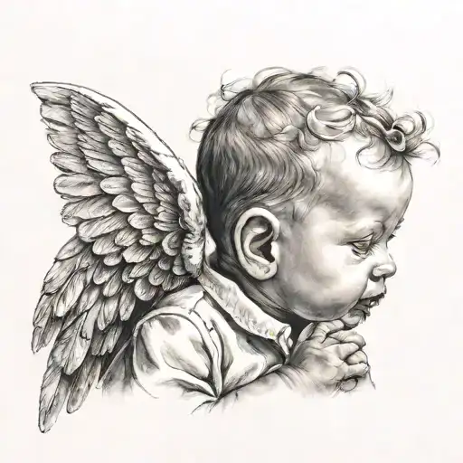 baby angel whispering into back of ear  tattoo design idea