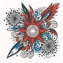 red white and blue fireworks exploding tattoo design idea