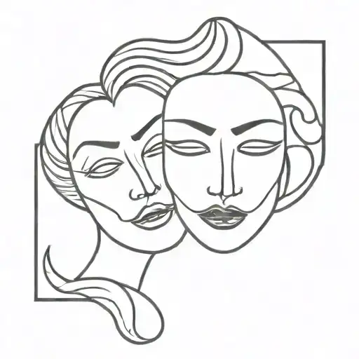 Female mask of tragedy and comedy of the theater with makeup tattoo design idea