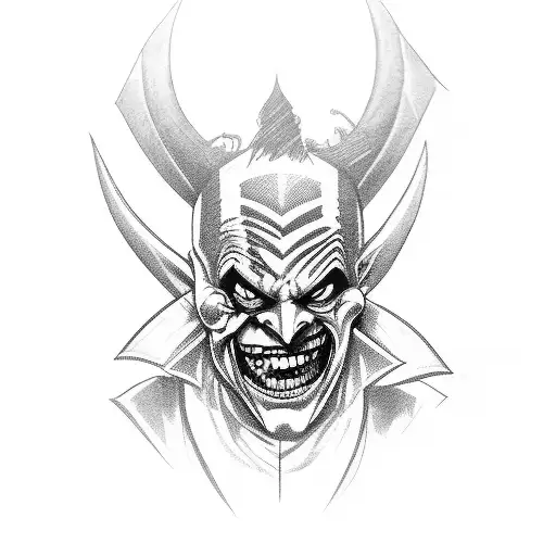 evil smiling harlequin joker tattoo design idea