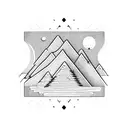 Narrow rectangle black ink mountains tattoo design idea