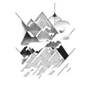 Narrow rectangle black ink mountains tattoo design idea