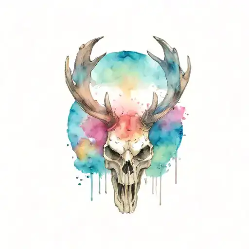 skull with moose antlers tattoo design idea