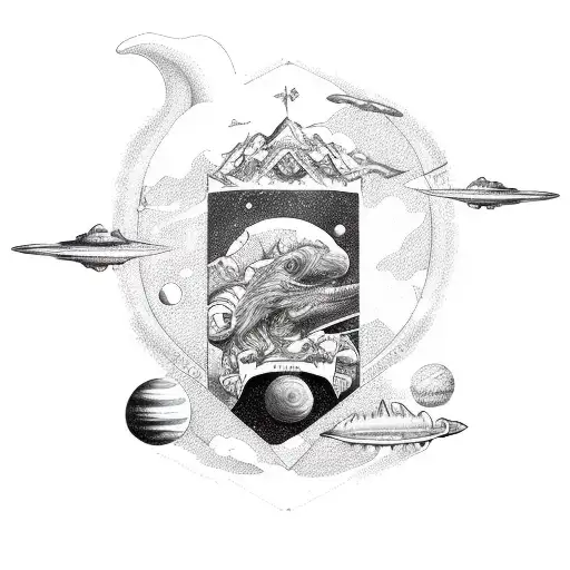 arm sleeve deep sea land sky solar system dolphin motorcycle horse biplane tattoo design idea