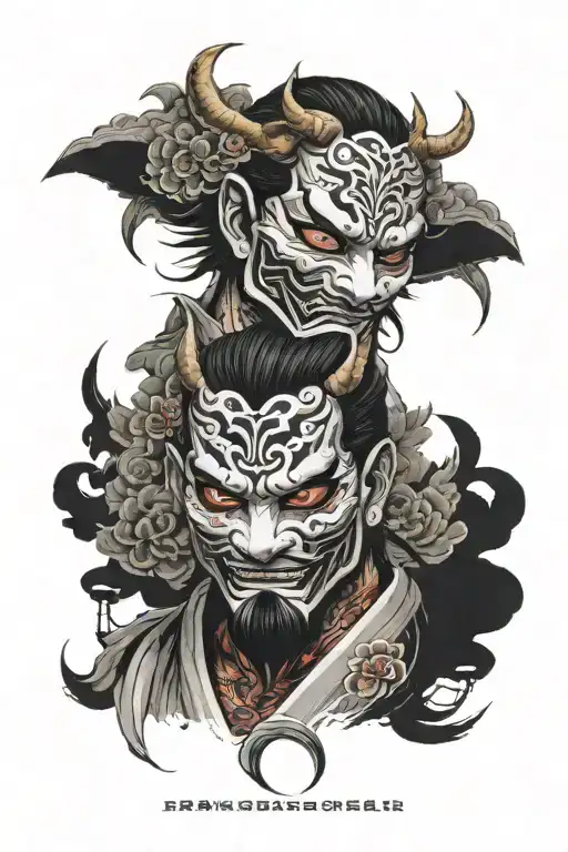 frowning and smiling mask split in half tattoo design idea