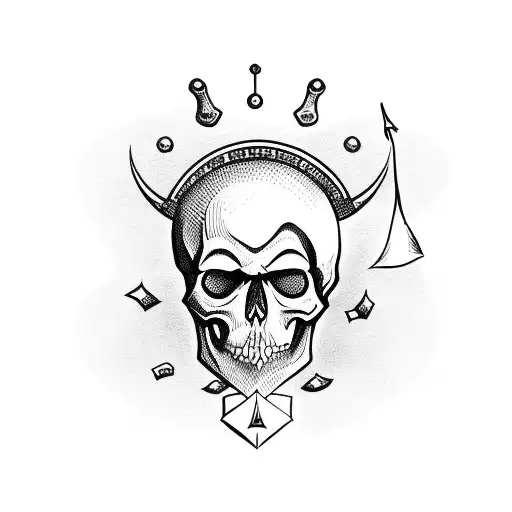 Skull with a target and a jester's hat tattoo design idea