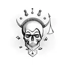 Skull with a target and a jester's hat tattoo design idea