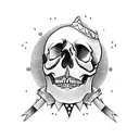 Skull with a target and a jester's hat tattoo design idea