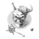 Skull with a target and a jester's hat tattoo design idea