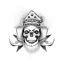 Skull with a target and a jester's hat tattoo design idea