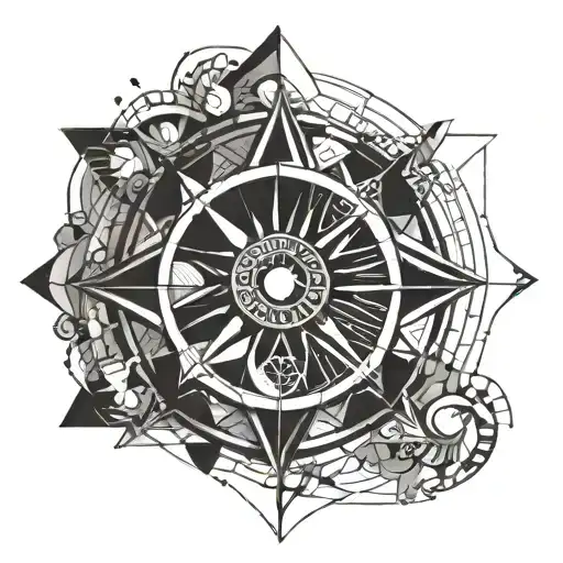 An abstract geometric design incorporating elements sun and moon, representing the balance between light and dark tattoo design idea