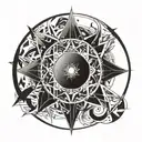 An abstract geometric design incorporating elements sun and moon, representing the balance between light and dark tattoo design idea