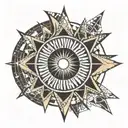 An abstract geometric design incorporating elements sun and moon, representing the balance between light and dark tattoo design idea