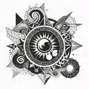 An abstract geometric design incorporating elements sun and moon, representing the balance between light and dark tattoo design idea