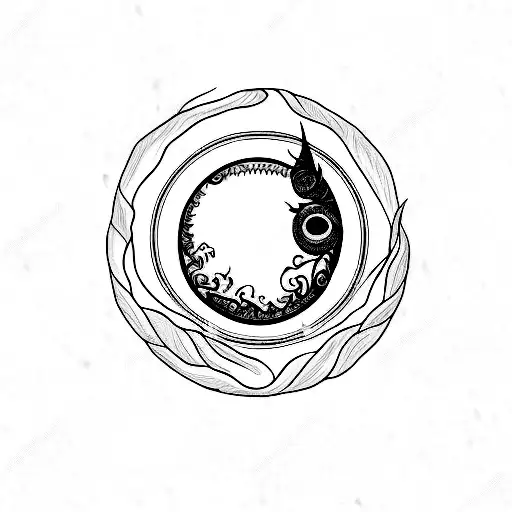 A checkered background with thorny vines and roses with an eyeball in one, a pocket watch in another, a crescent moon on tattoo design idea