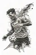 A detailed portrait of a football legend with intricate black and grey shading, symbolizing resilience in the face of life struggles tattoo design idea