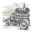 log truck on road beside mountain and sunflower field Indian motorcycle on same road with older man driving it  tattoo design idea