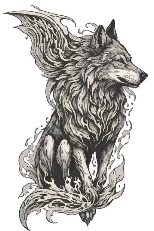 wolf fire wings water tattoo design idea