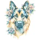 german shepherd dog surrounded by flowers  tattoo design idea