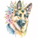 german shepherd dog surrounded by flowers  tattoo design idea