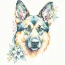 german shepherd dog surrounded by flowers  tattoo design idea