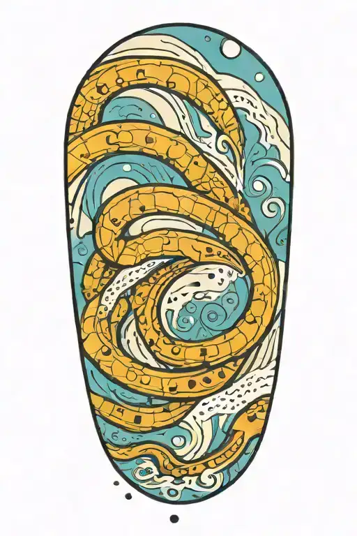 sand worm in dune on top meets water on bottom forming dots tattoo design idea